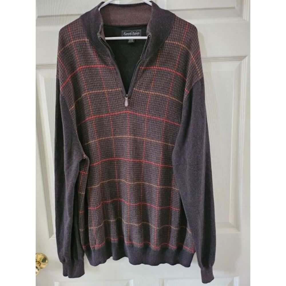 KENNETH ROBERT PLATINUM 1/4‎ ZIP PLAID SWEATER SIZE XL COTTON RAYON